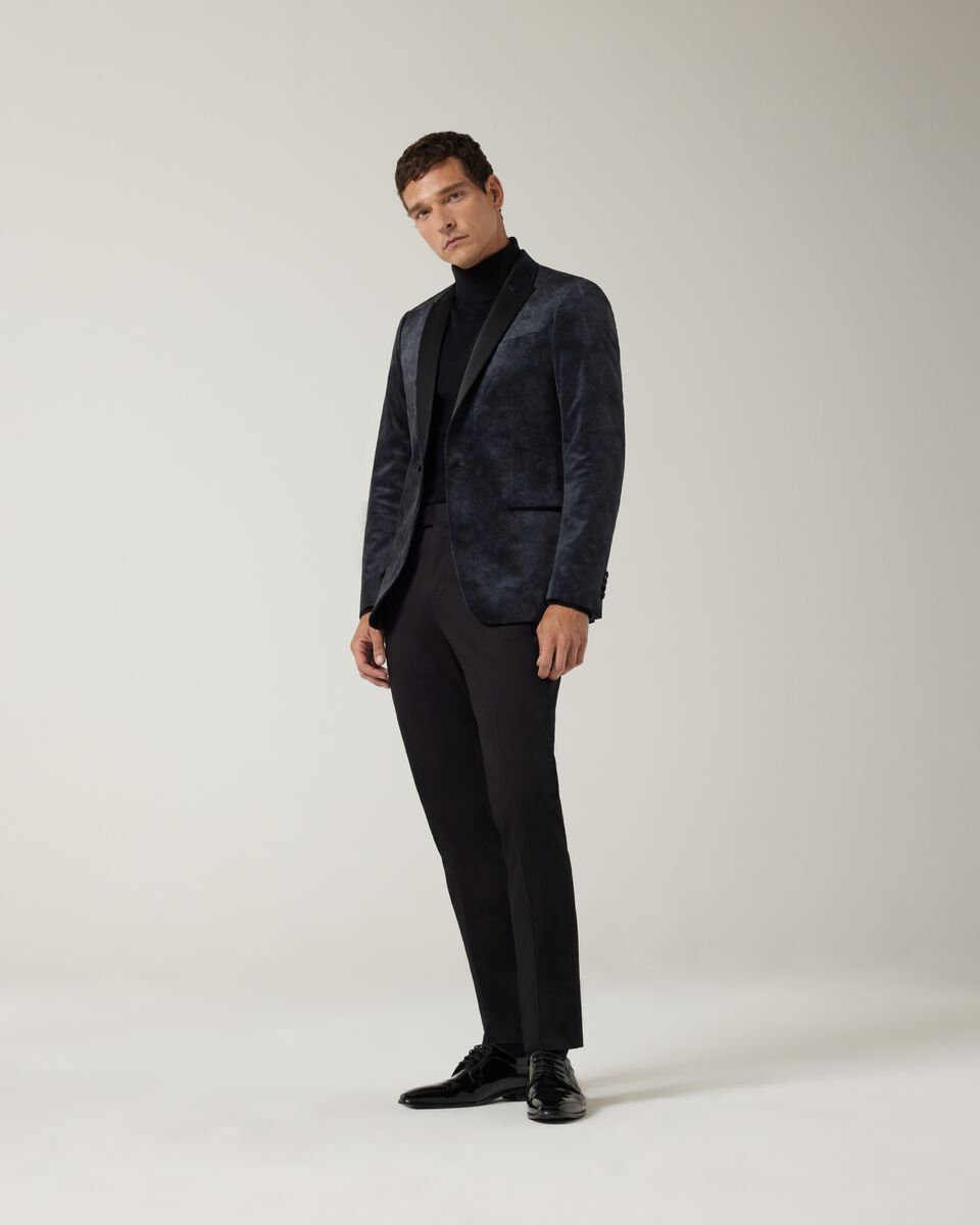 Two-tone print velvet tuxedo jacket, Dark Charcoal, hi-res